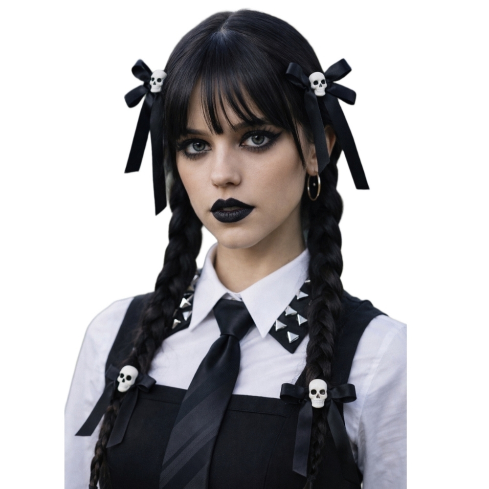 Long Skull Ribbon Barrettes